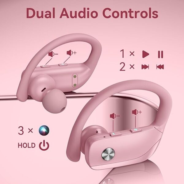 bmani Wireless Bluetooth Earbuds – 48H Playback, LED Display, Sport Fit with Mic (2025, Pink) - Image 4