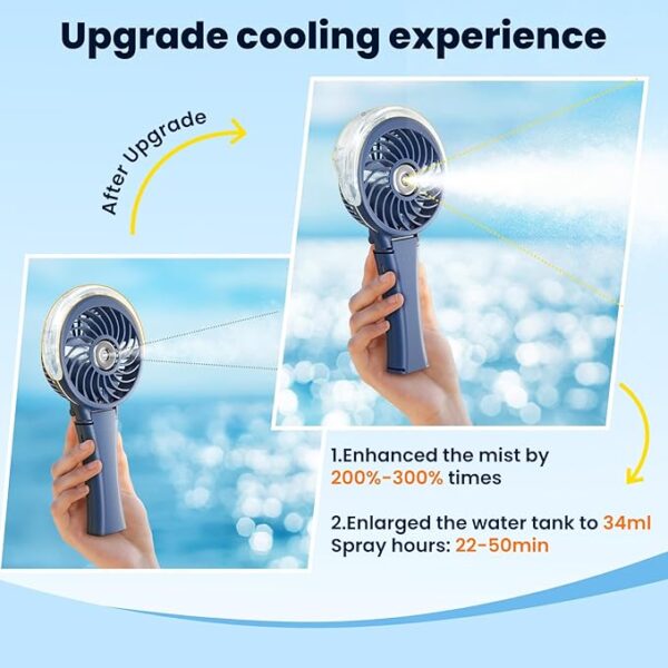 Handheld Mist Fan Upgraded Rechargeable Personal Mister Fan, - Image 4