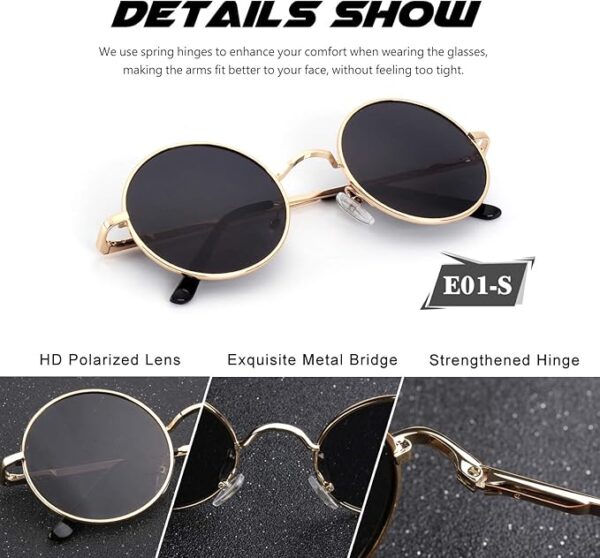 Stylish Retro Round Polarized Sunglasses – CGID E01 Best Metal Circle Shades, UV400, Vintage Unisex Eyewear - Image 2