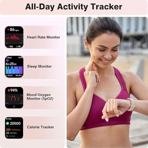 Smart Watch for Women with Alexa, 1.8" HD Display, Bluetooth Calls, Fitness Tracker with 110+ Sports Modes, IP68 Waterproof, Heart & Sleep Monitor - Image 2