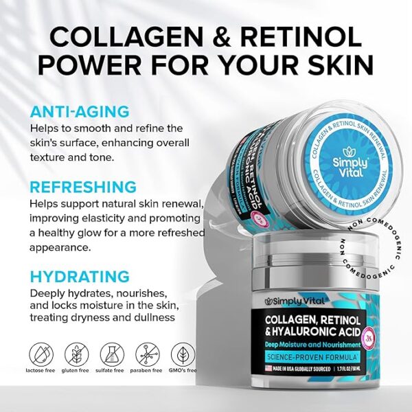 SimplyVital Anti-Aging Face Moisturizer – Powerful Collagen & Retinol Cream for Firm, Hydrated Skin 1.7 fl.oz - Image 4