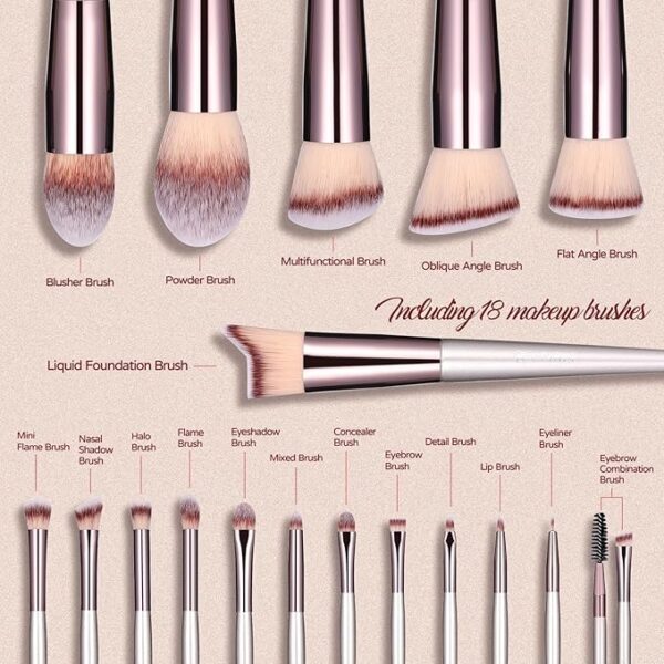 BS-MALL Flawless Makeup Brush Set – 18-Piece Premium Best Kit with Case - Image 3