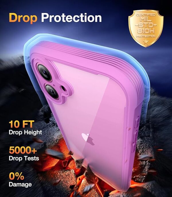Diaclara iPhone 16 Rugged Case with Full Camera & Screen Protection – Touch Sensitive, Anti-Scratch, Shockproof (Pink) - Image 3