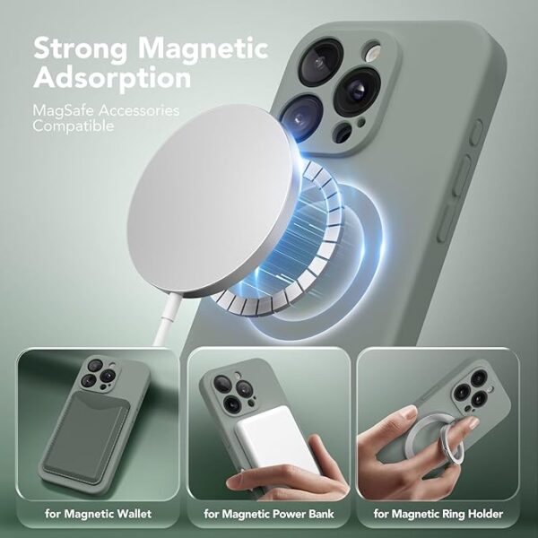 Magnetic iPhone 16 Pro Case – Best MagSafe Compatible Silicone Shockproof Cover with Camera & Screen Protection (Calke Green) - Image 4