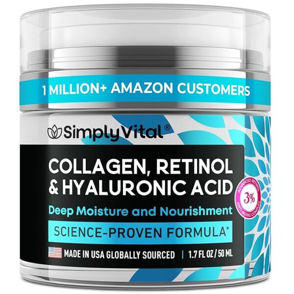 SimplyVital Anti-Aging Collagen Retinol Cream – Best Firming Moisturizer with Hyaluronic Acid for Face, Neck & Décolleté – Day & Night, 1.7 oz - Image 4